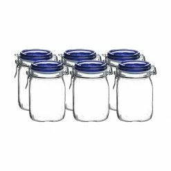 Bormioli Rocco 1L Swing Top Fido Canning Jars - Blue Lid | 6-pack