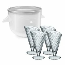KitchenAid Ice Cream Maker Attachment (Fits On Any KitchenAid Mixer) + Ice Cream Glasses (Set Of 4)