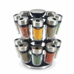 Cole & Mason 16-Jar Herb & Spice Carousel Spice Rack | Stainless Steel & Glass
