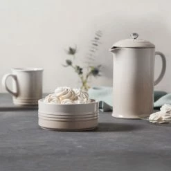 Le Creuset 34oz Stoneware Ceramic French Press | Meringue White -Curious Shop rs9180 spring 2019 meringuestilllife 1579 2